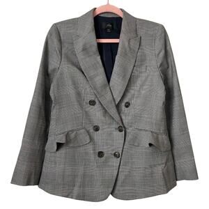 J. Crew Blazer Womens Size 6 Petite Black White Glen Plaid Wool Preppy‎ Academia